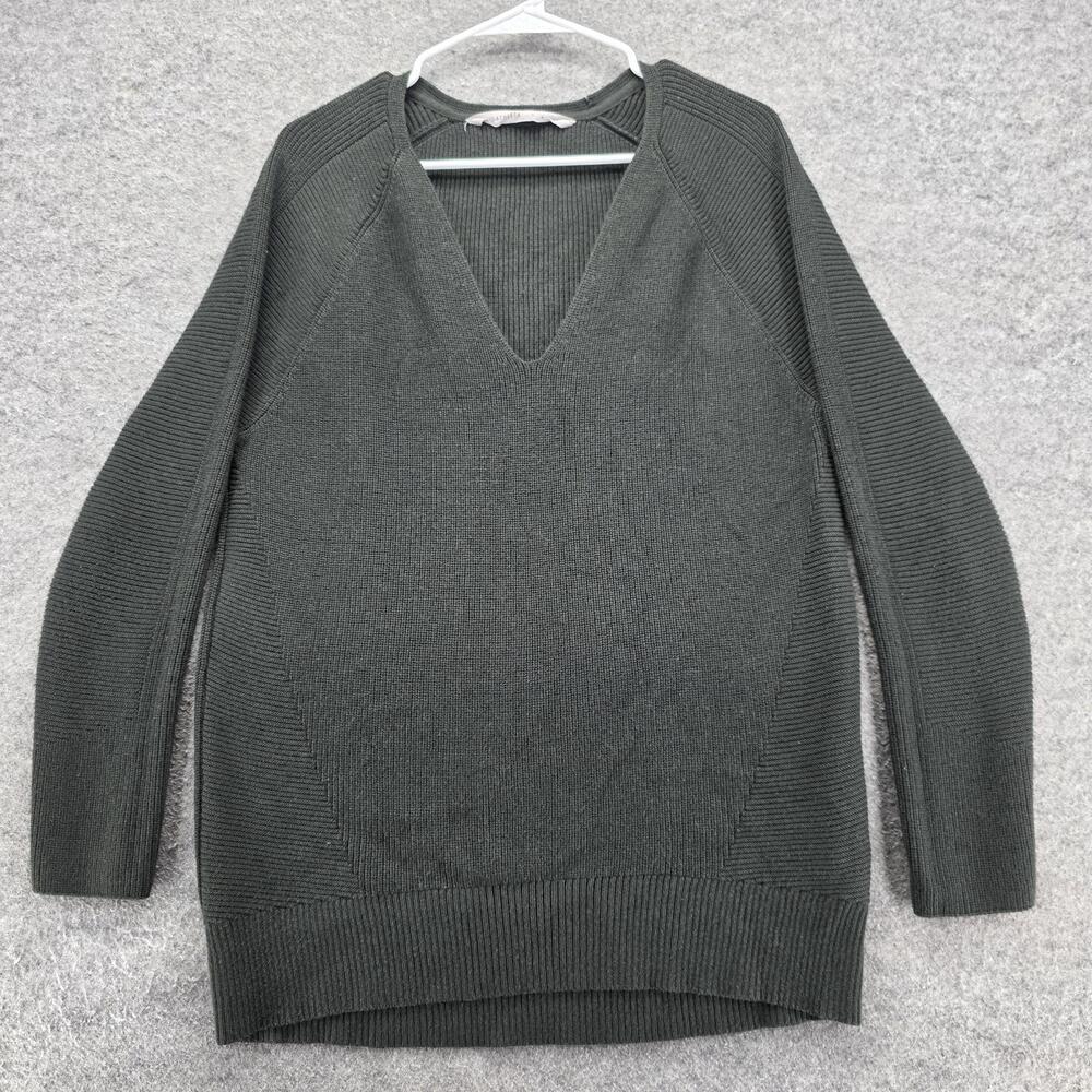 Athleta Sweater Womens Small Charcoal Merino Wool Blend Deep V Neck Raglan Knit